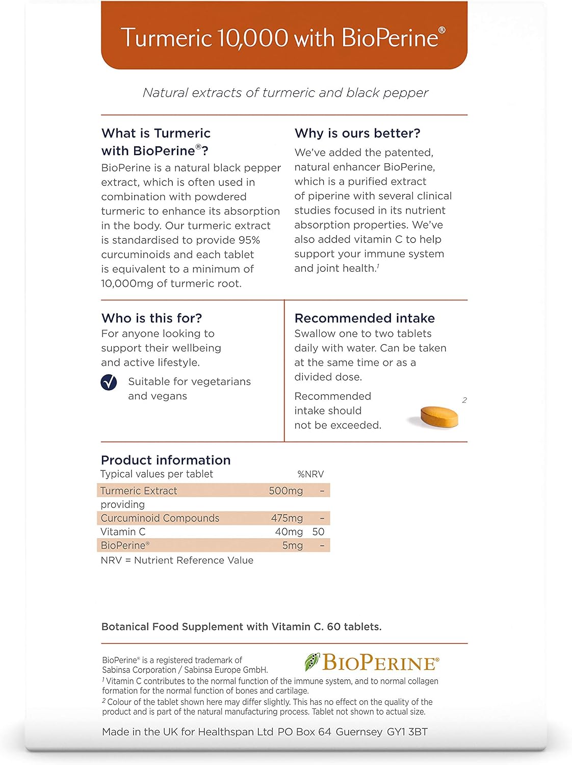 Healthspan Turmeric 10,000mg with BioPerine Black Pepper Extract (2 Months’ Supply), 30 count (Pack of 1) - Image 3