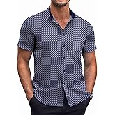 COOFANDY Mens Short Sleeve Button Down Shirts Wrinkle Free Dress Shirts Casual Polka Dot Print Shirt with Pocket