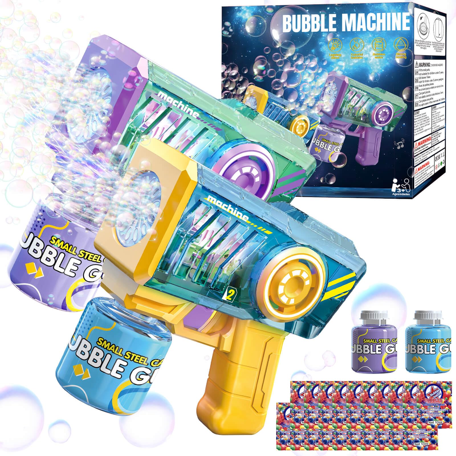 Beria Bubble Machine for Kids 3-8 Year Old: 2 PCS Bubble Gun Automatic Bubble Machine Gifts for Boys Girls Age 3 4 5 6 7 8 Birthday Presents Toy for Toddler Bubbles for Kids Summer Outdoor Garden Toy