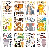 Aowplc 48 Safari Animal Make-a-Face Sticker Sheets for Kids | 12 Mix 'n Match Jungle &amp; Zoo Designs (Ages 3+) for Crafts, Party Favors, Goodie Bag Stuffers &amp; Classroom Activities