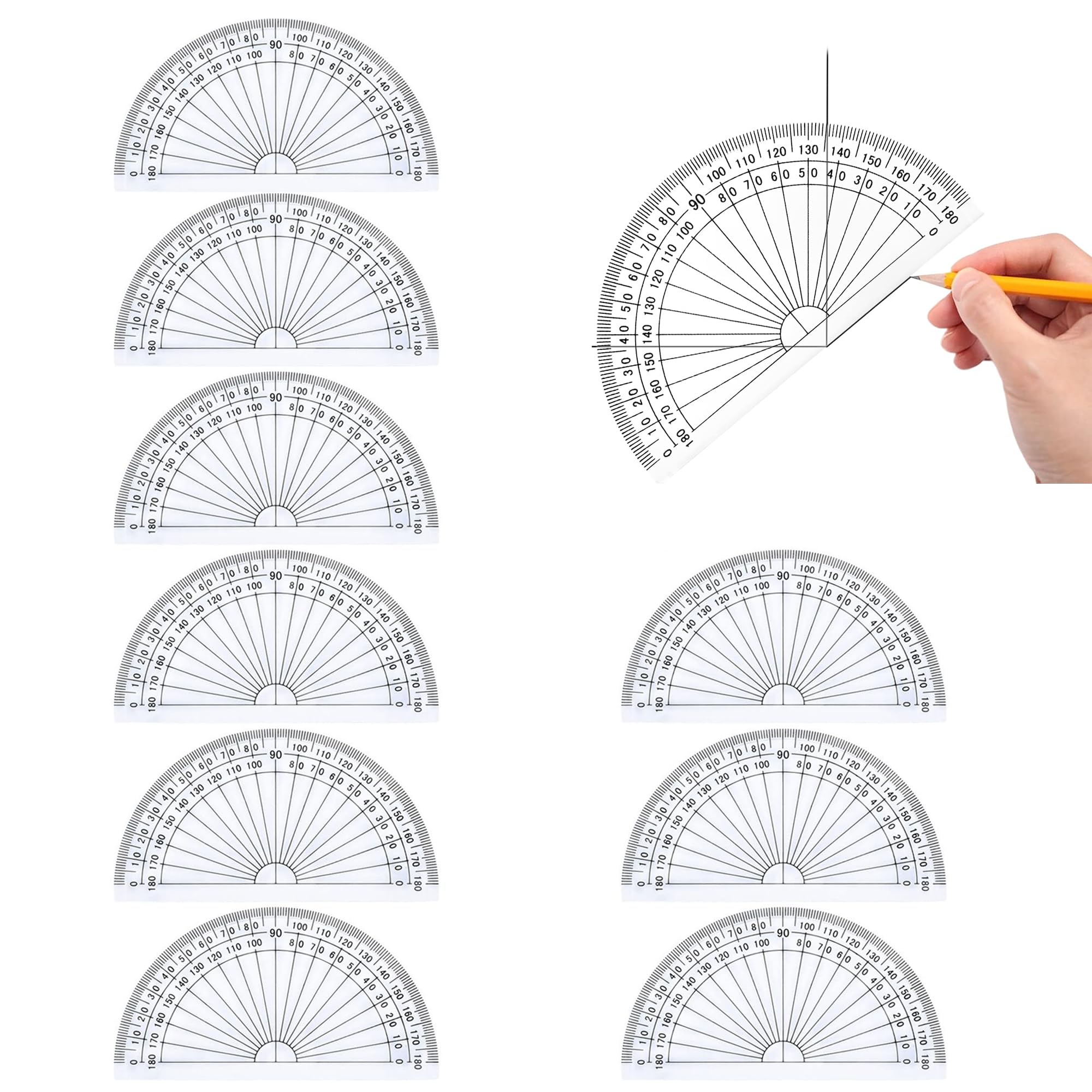 FUZVOL 10 PCS Plastic Protractors 180 Degree Protractor for Students Teachers Office School Drafting and Measuring Math Tool for Angle Measurement with Semicircle