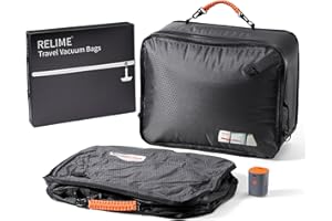 Relime Apex Series Vacuum Bags for Travel Luggage with Wireless Pump, 180° Open, Reusable Compression Bags for Carry On Suitcases and Backpack, Vacuum Seal Packing Cube for Cloth (2Medium+Pump)