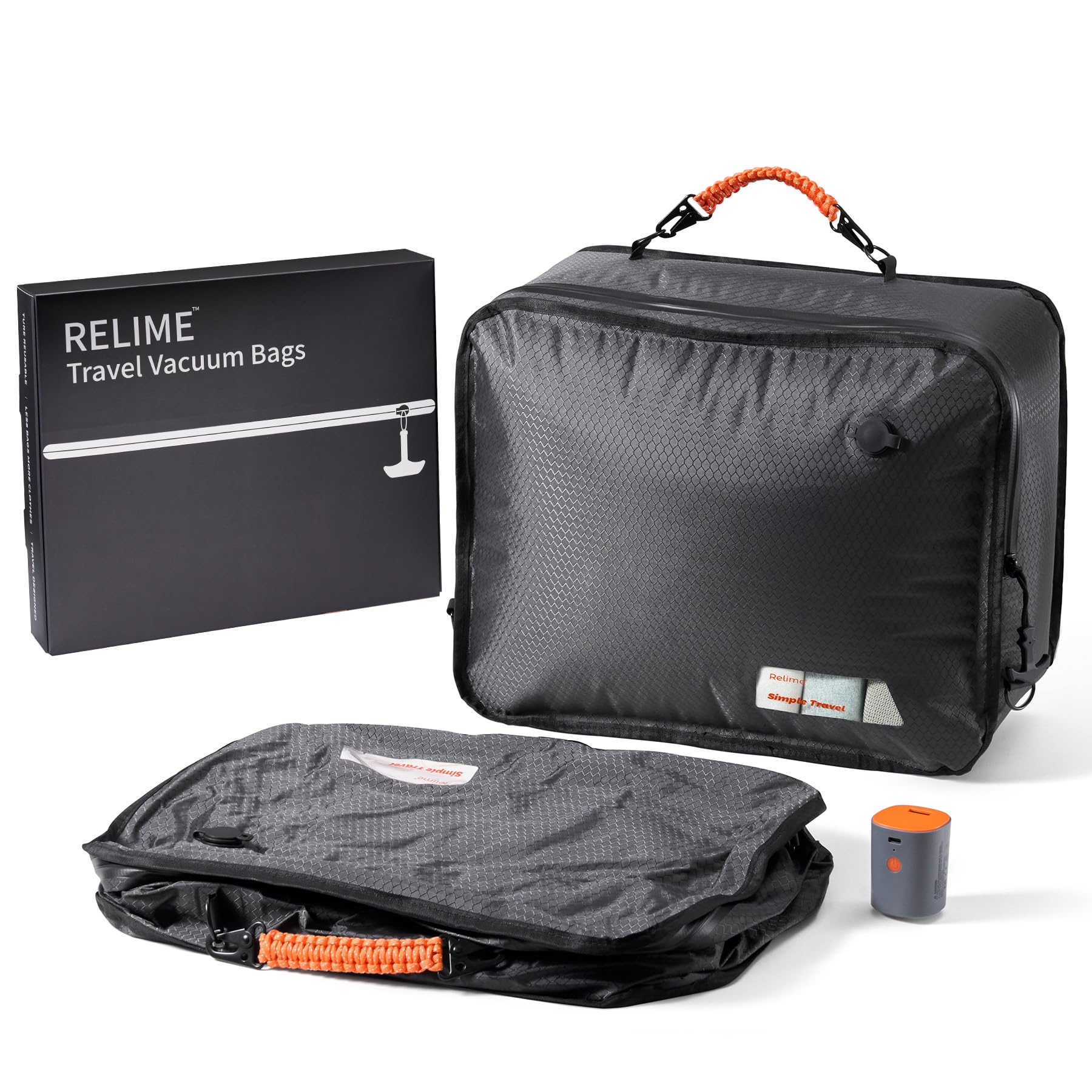 Photo 1 of Relime Apex Series Vacuum Bags for Travel Luggage with Wireless Pump, 180° Open, Reusable Compression Bags for Carry On Suitcases and Backpack, Vacuum Seal Packing Cube for Cloth (2Medium+Pump)