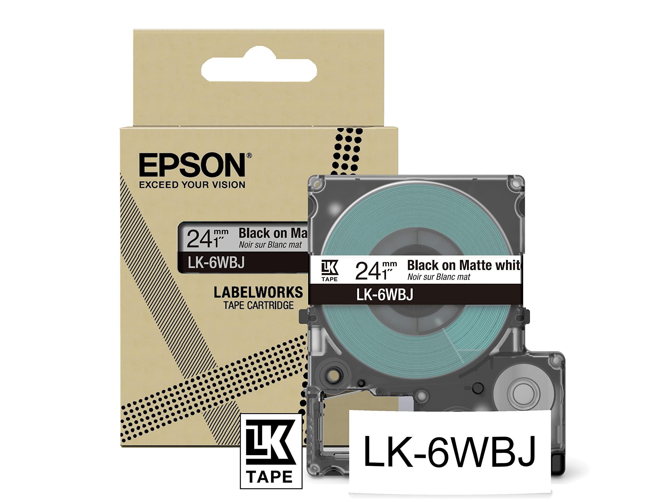 Epson LabelWorks[Matte White/Black 24mm LK-6WBJ]tape compatible with LW-C410 and LW-C610