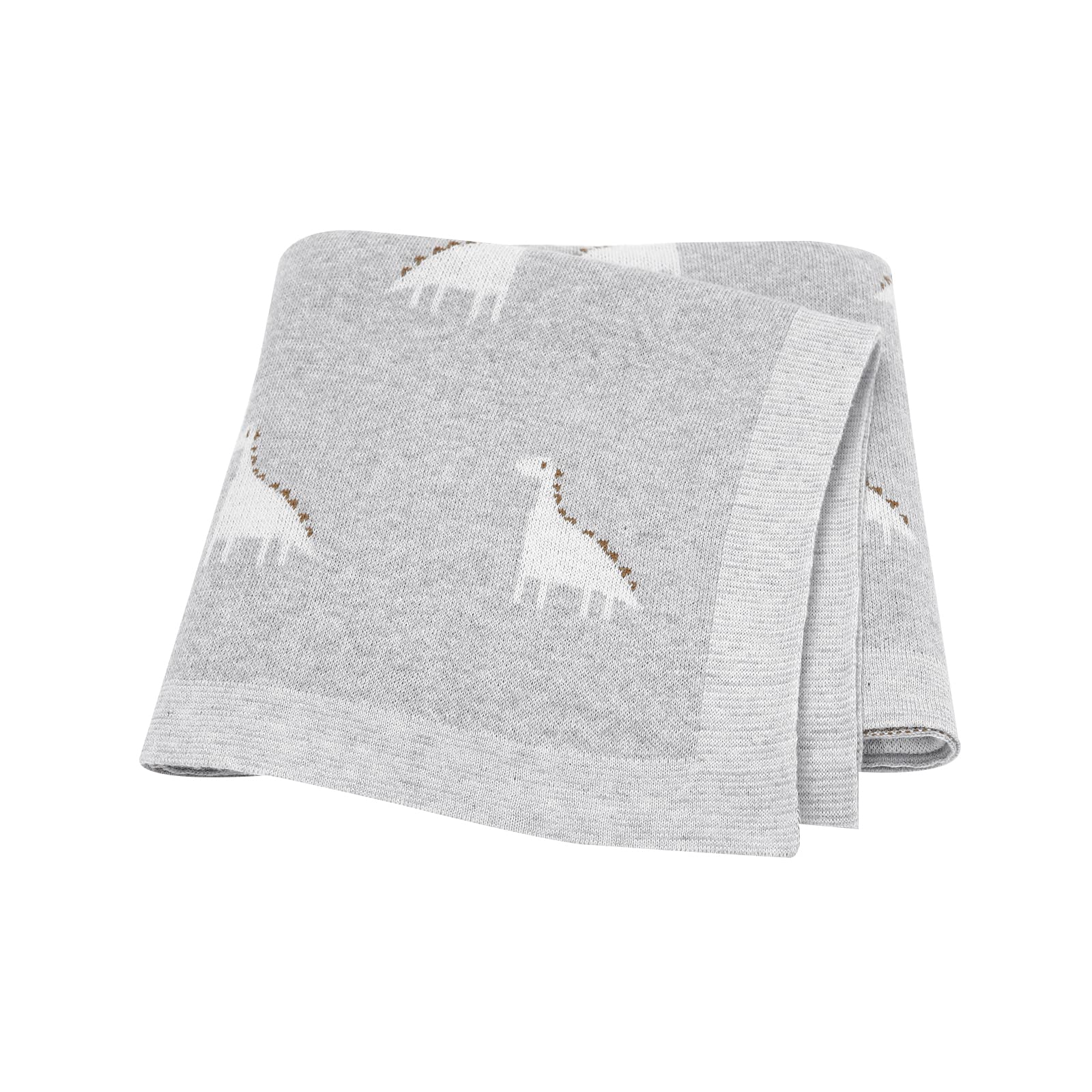 LAWKUL Baby Blanket 100% Cotton Knit Soft Breathable Blankets for Newborn Boy Girls, Dinosaur Grey, Pram/Mose Basket(90x70cm)