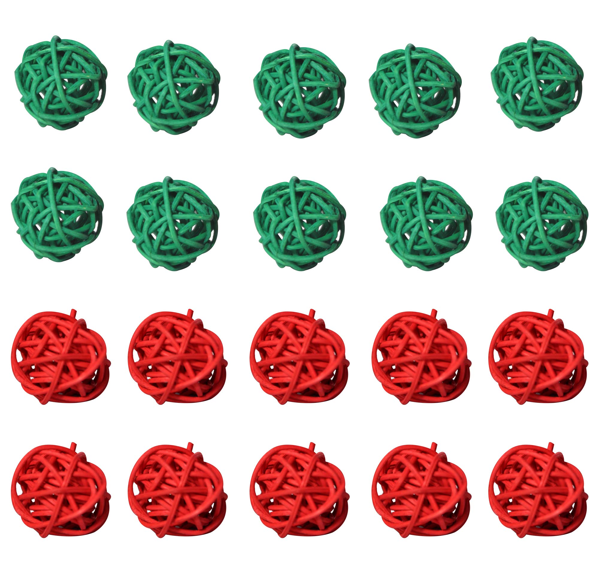 Simoutal 20PCS Mix-Color Decorative Rattan Balls,Perfect Ornament for X-MAS，Wedding，Party，Home Decor,Orbs Vase Fillers(3cm,Red-Green)