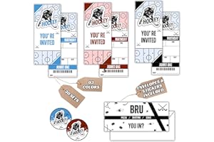 Hockey Birthday Invitations Boy - 3.5 x 8 Inches Double Sided Invitation Cards Birthday For Kids With Envelopes, Stickers (30