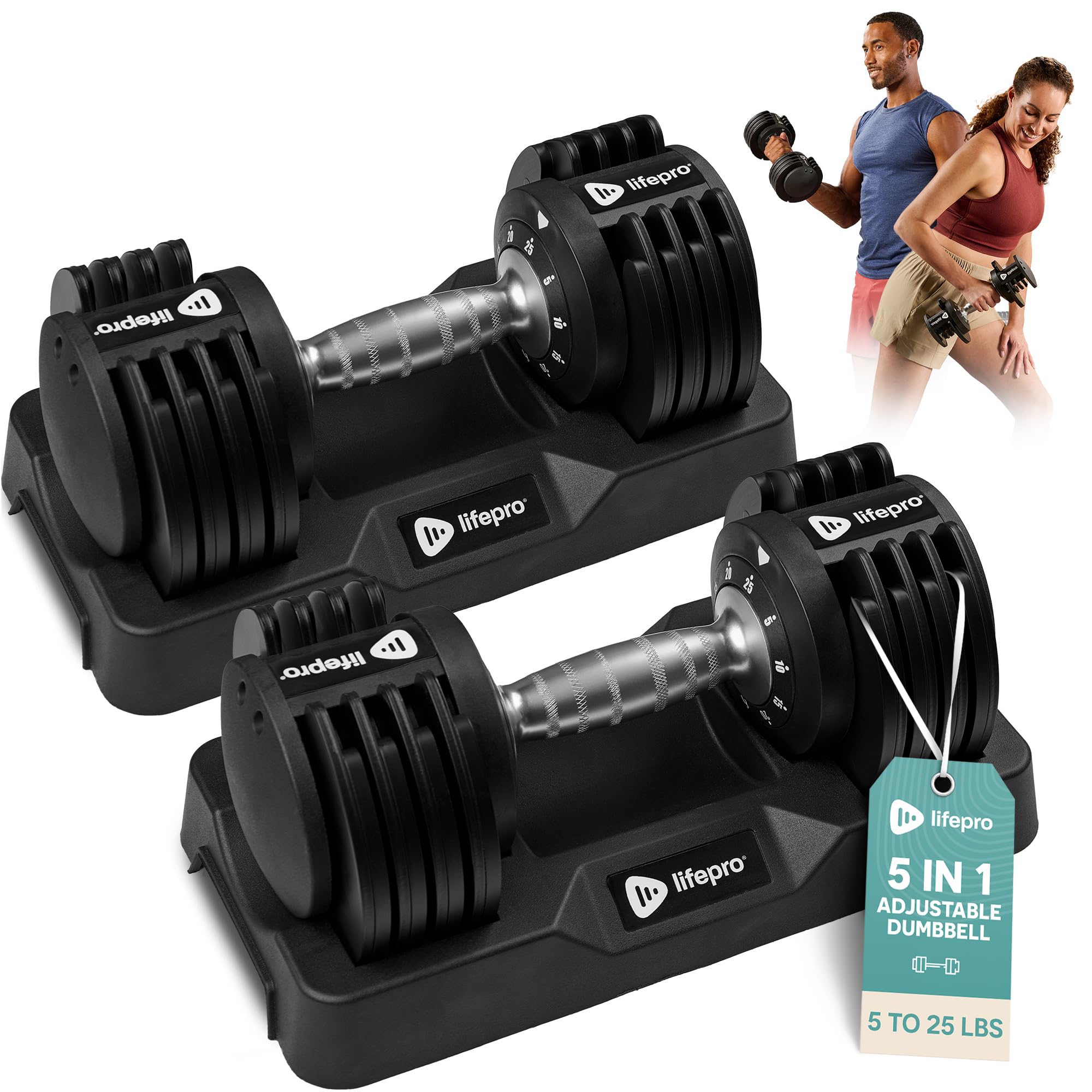 Photo 1 of LifePro Adjustable Dumbbell Set – 5-25 lb Dumbbells Set of 2, Quick Change Rotating Hand Weights for Women//Men at Home Gym Weight System - 5-25 Pound, Ideal for Home Strength Training