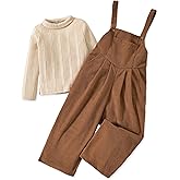 HINTINA Toddler Girl Corduroy Jumpsuit Overall Long Casual Loose Bib Pants 2 Pieces Outfits