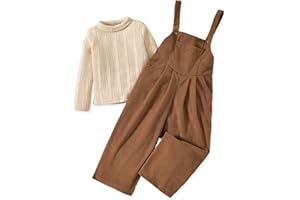 HINTINA Toddler Girl Corduroy Jumpsuit Overall Long Casual Loose Bib Pants 2 Pieces Outfits