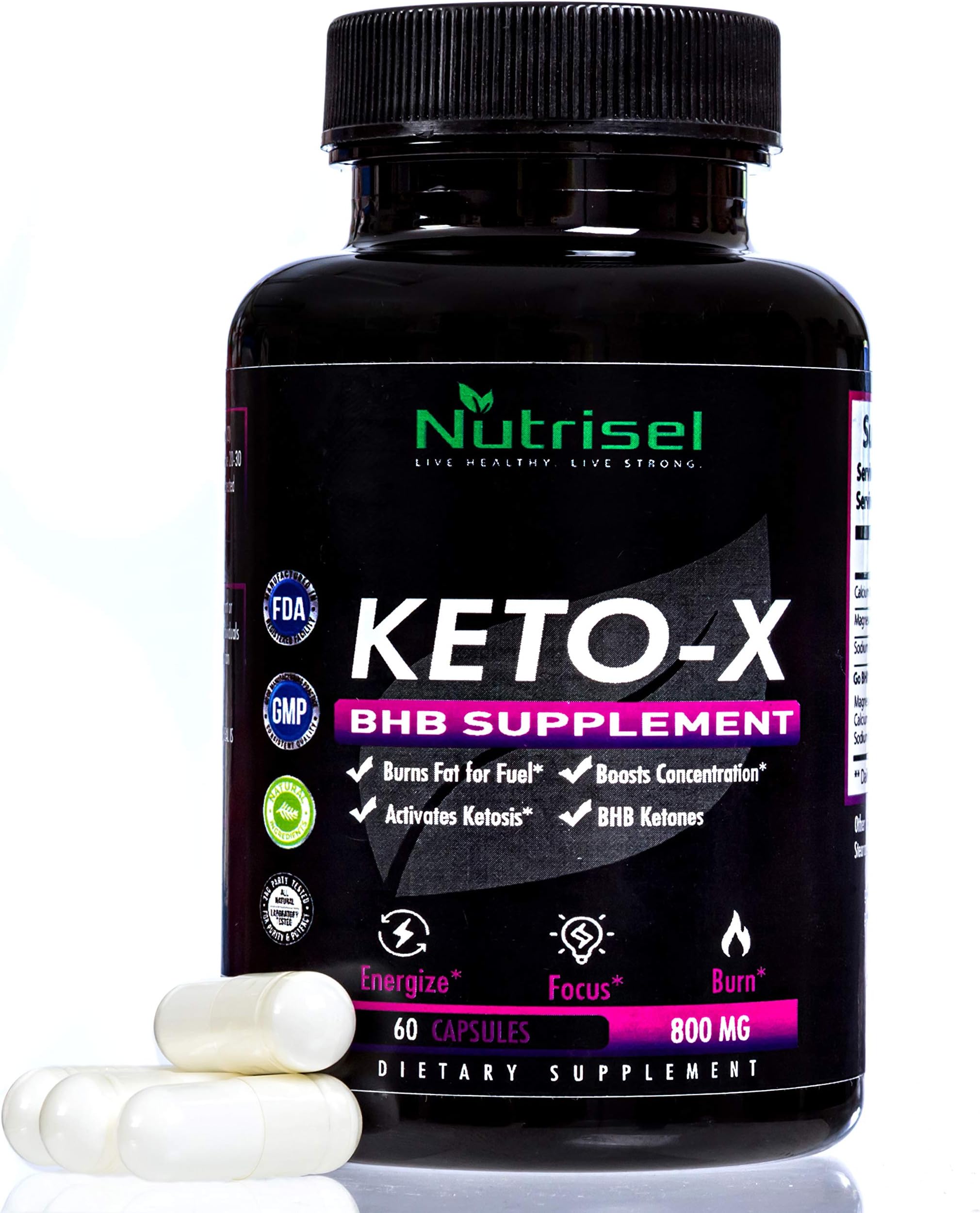 Keto-X by Nutrisel - Premium Fat Burner for Women & Men - Effective Keto Pills for Weight Loss to Manage Cravings and Lose Weight - Natural Appetite Suppressant to Enter Ketosis Faster - 30-Day Supply