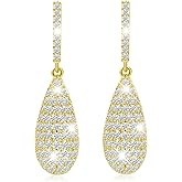Frwiskp Womens Gold Drop Dangle Earrings, 18K Gold Plated 925 Sterling Silver posts Premium Trendy Cubic Zirconia Dangle Earring, TearDrop Earring, Hypoallergenic Jewelry, Gifts for Womens Girls