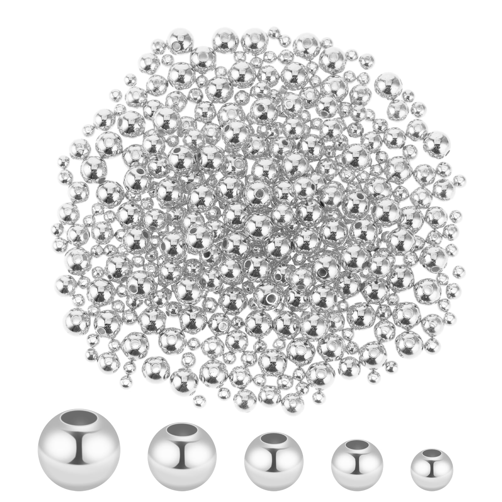 Abeillo 1000Pcs Sparkling Silver Smooth Round Spacer Beads-Assorted Size Round Spacer Beads Brass Tarnish Resistant Seamless Loose Beads for DIY Craft Bracelet Jewelry Making (4/5/6/8/10MM-Silver)