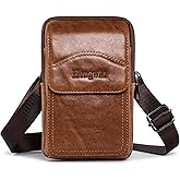 Hengwin Leather Cell Phone Holster Fit for iPhone 17 Pro Max 16 Pro Max 15 Pro Max 14 Pro Max Samsung Galaxy S25 Ultra S24/S23 Ultra Belt Pouch Shoulder Bag Crossbody Purse Case with Belt Clip (Brown)