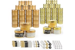 CONNOO 48 Pack Candle Tins - 24pcs 8oz + 24pcs 4oz Matte Gold Candle Jars with Lids for Making Candles, Bulk Empty Candle Containers with Sticky Warning Labels for Candle Making, Storage, and Gift