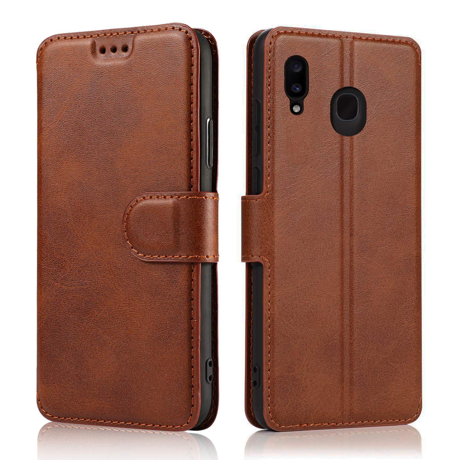 QLTYPRI Case for Samsung Galaxy A40, Premium PU Leather Simple Wallet Case with Card Slots Kickstand Magnetic Closure Shockproof Flip Cover for Samsung Galaxy A40 - Brown — image 1