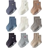 EUFANCE Toddler Grip Socks Non Slip Crew Socks Socks for Baby Boys Girls | Cute Seamless Cotton Socks 9 Pairs