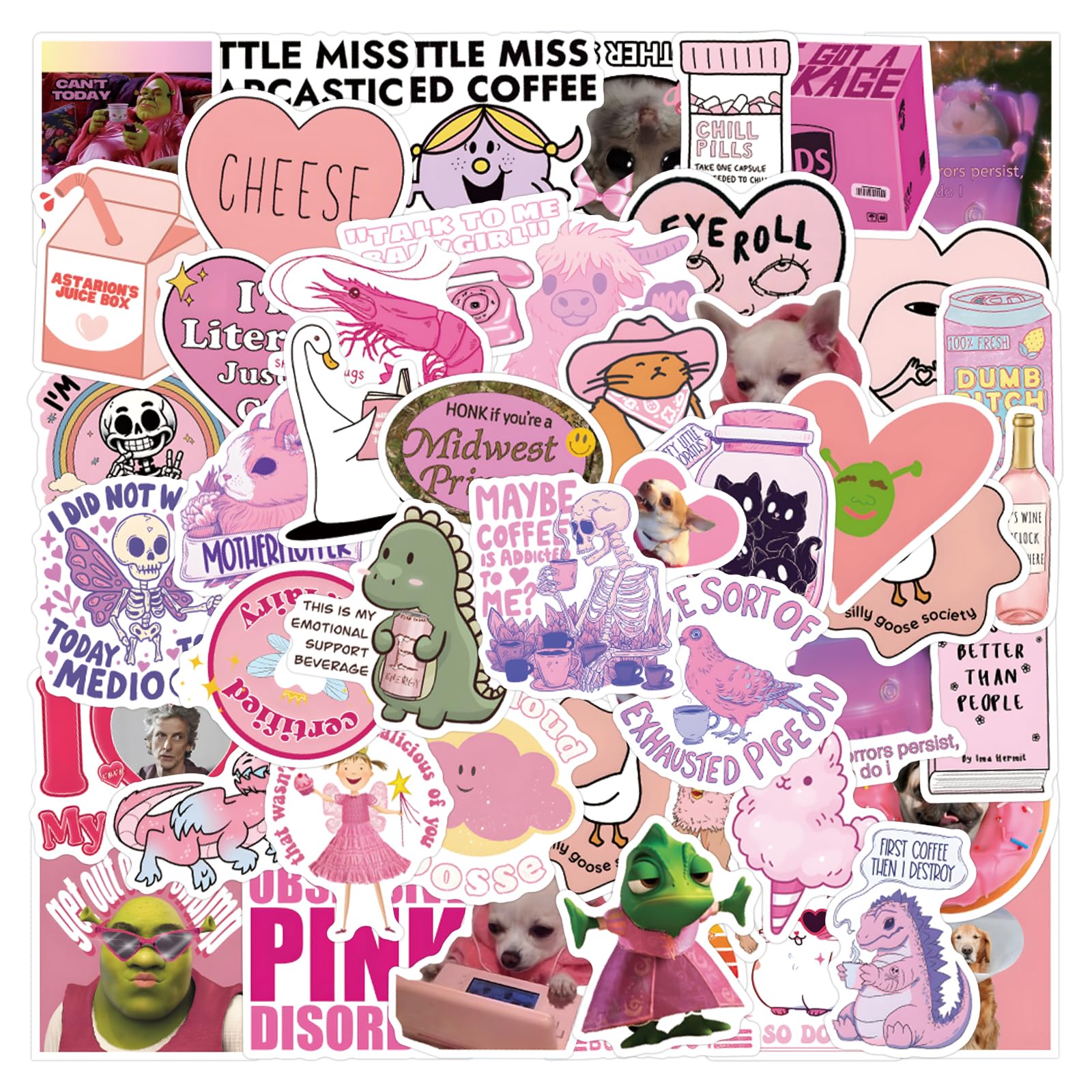 Photo 1 of 110 PCS Pink Funny Stickers for Adults, Meme Stickers for Women Teens, Waterproof Vinyl Sticker for Wate