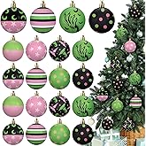 Janinka 24 Pcs Christmas Tree Ball Ornaments 2.4 Inch Witch Pink and Green Plastic Hanging Ornaments Pendants Baubles for Xmas Tree Decor Halloween Holiday Birthday Party Supplies Home Decoration
