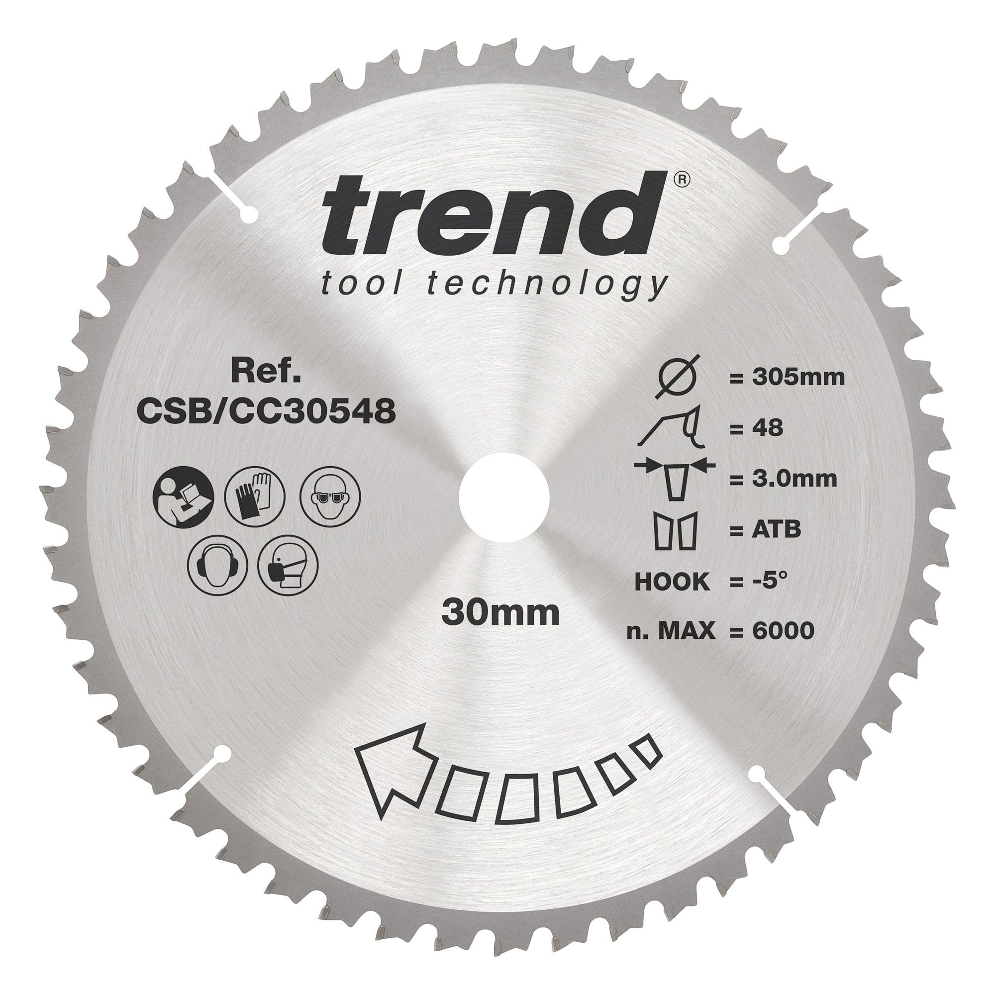 Trend Wood Mitre Saw Blade, 305mm Diameter, 30mm Bore, 48 Teeth, 3mm Kerf, -5° Hook, TCT, Medium Finish, CSB/CC30548 — image 1
