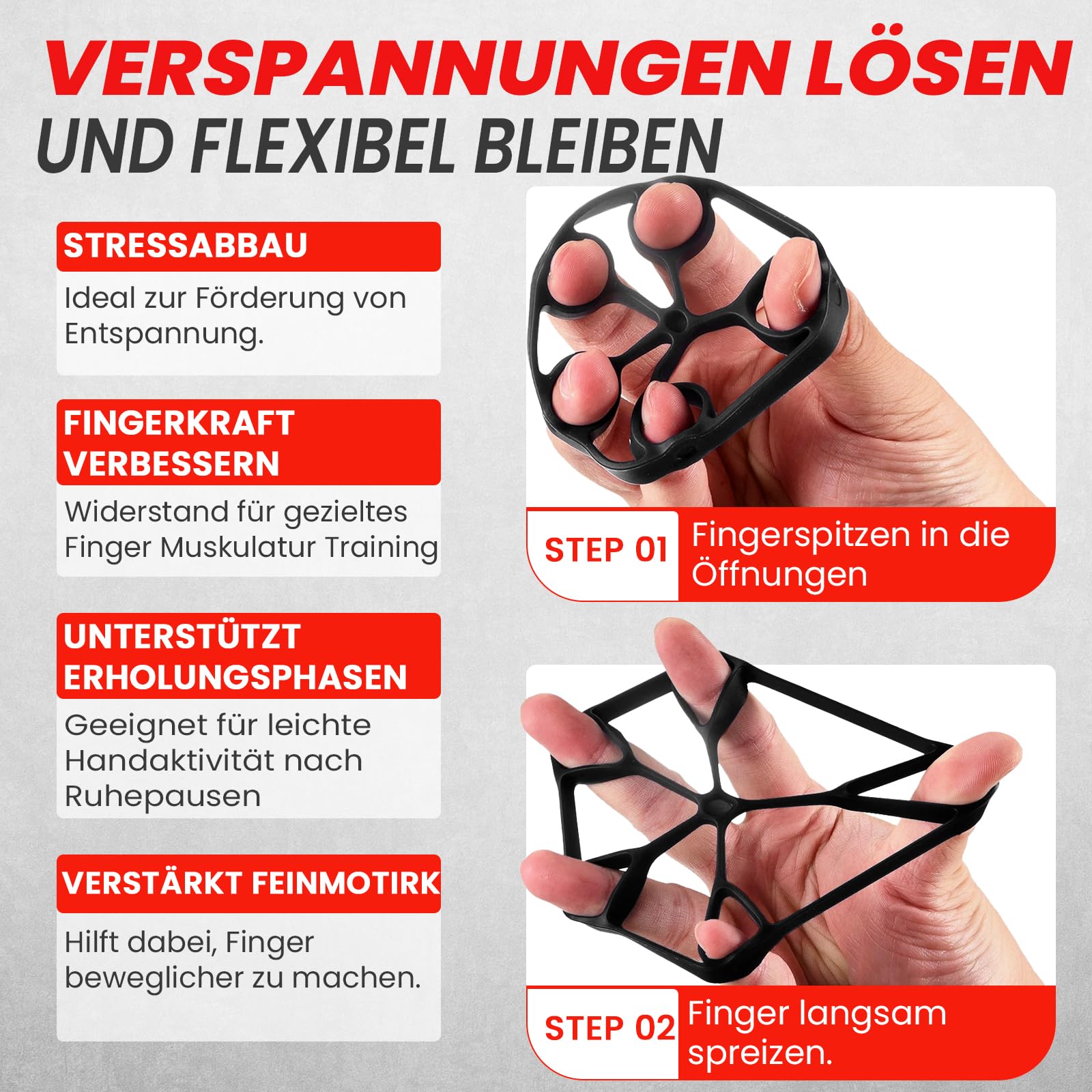 FUNFLEX Grip Strength Trainer Set, 6 Pieces, Forearm Trainer, Hand Trainer, Finger Stretcher, Finger Grip Trainer, Grip Ring, Hand & Forearm Training
