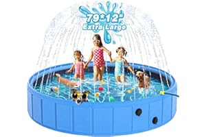 EPN Large Foldable Dog Pool – 0.55MM PVC 2-in-1 Portable Bathtub & Sprinkler for Dogs, Cats, Kids – Heavy Duty, Non-Slip, Summer Water Toy (79")