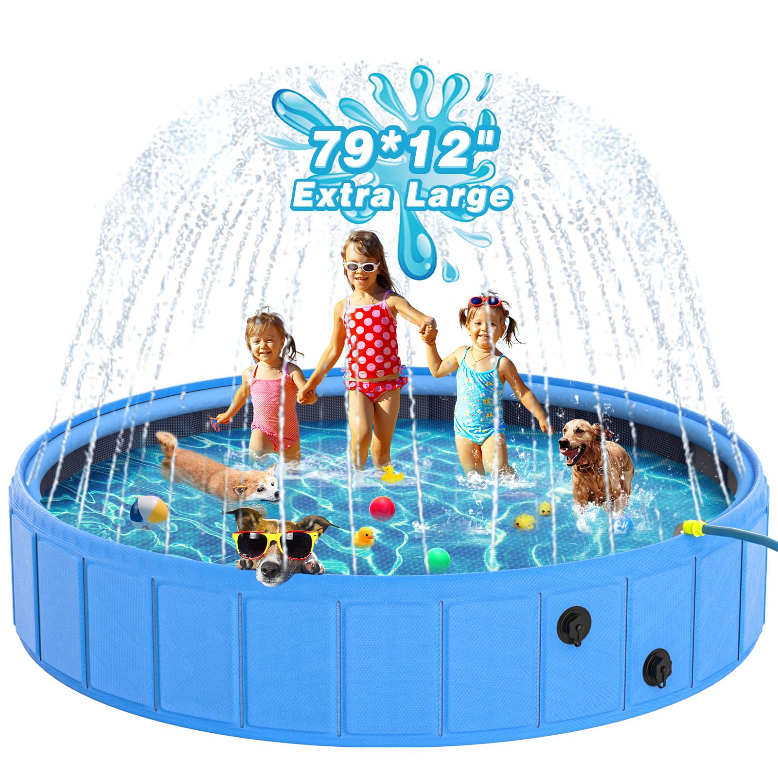 Photo 1 of EPN Large Foldable Dog Pool – 0.55MM PVC 2-in-1 Portable Bathtub & Sprinkler for Dogs, Cats, Kids – Heavy Duty, Non-Slip, Summer Water Toy (79")