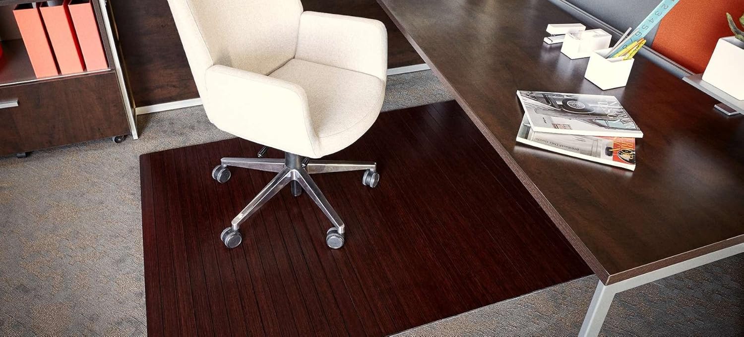 Anji Mountain Amb24002 Bamboo Roll Up Chair Mat Without Lip Dark Cherry 48 X 72 5mm Thick