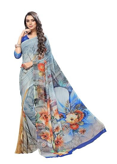 Womens Georgette Digital Printed Saree With Blouse(myraa-21011)