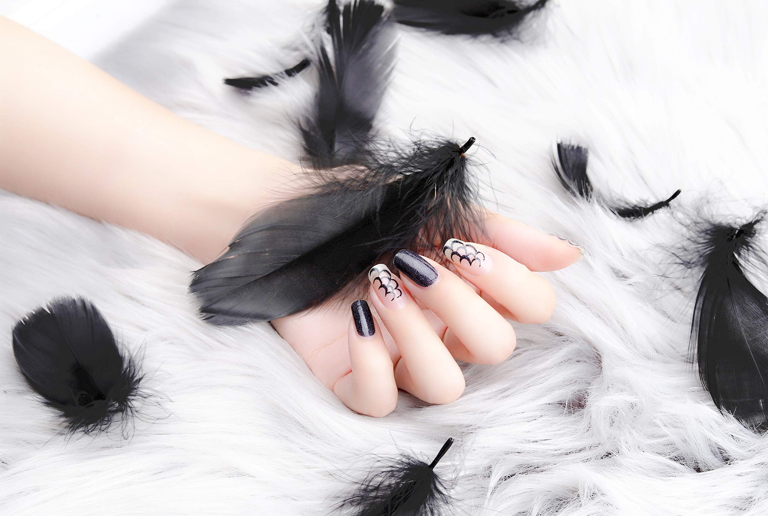 LIHI Color Lab EXTRE Adhesion 22PCS Nail Art Transfer Decals Sticker DIY Nail Polish Strips,Nail Wraps, Nail Patch, 100% Real Nail Polish Applique for Manicure, Wedding, Party, S00955 Black Swan