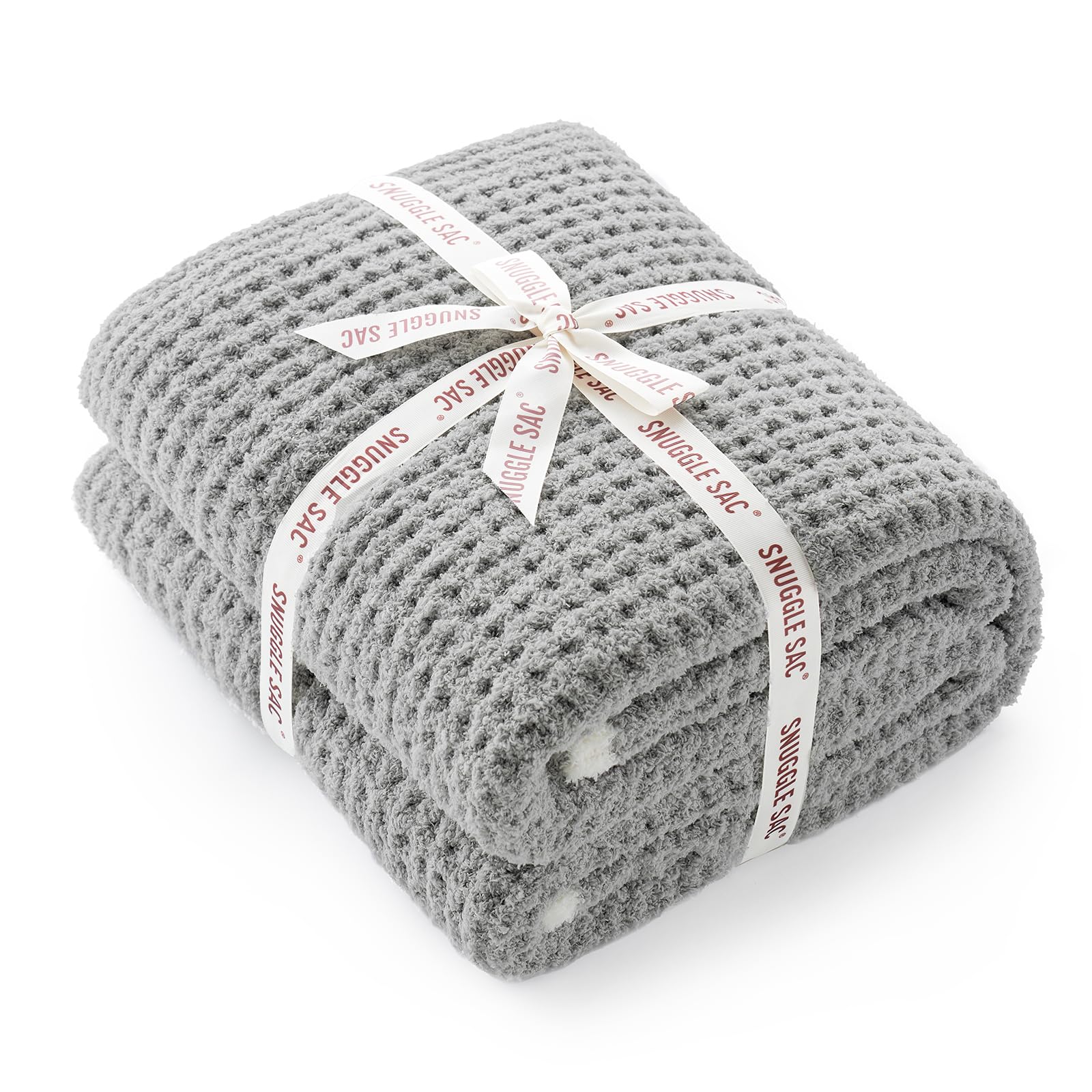 Photo 1 of Snuggle Sac Soft Waffle Blanket, Grey Bedding Blankets Queen Size 90x90 inches, Reversible Microfiber Fluffy Fuzzy Grey Blanket Cozy Knit Blanket for Women Mothers Birthday Gifts