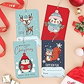 Cazhes Merry Christmas Paper Gift Tags, 40 Pcs Xmas Holiday Name Tag with String for Gifts Bags, Happy New Year Presents Wrapping for Party Decoration Supplies - B04