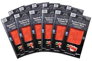 New York's Delicacy Smoked Salmon Sockeye - 12 x 3.5 Oz. (2.62 Lb.) - Kosher Certified, Gluten Free, High in Omega 3 - Naturally Wild Caught in the Northeast Pacific Ocean - Pre-Sliced, Ready to Eat.