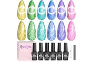 BEETLES GEL POLISH Beetles Cat Eye Gel Nail Polish - 6 Colors Summer Shimmer Pearl Cat Eye Nail Polish Set with Magnet Rainbow Mermaid Swirl Shell Thread Yellow Pink Blue Purple Green DIY Manicure Gifts for Women