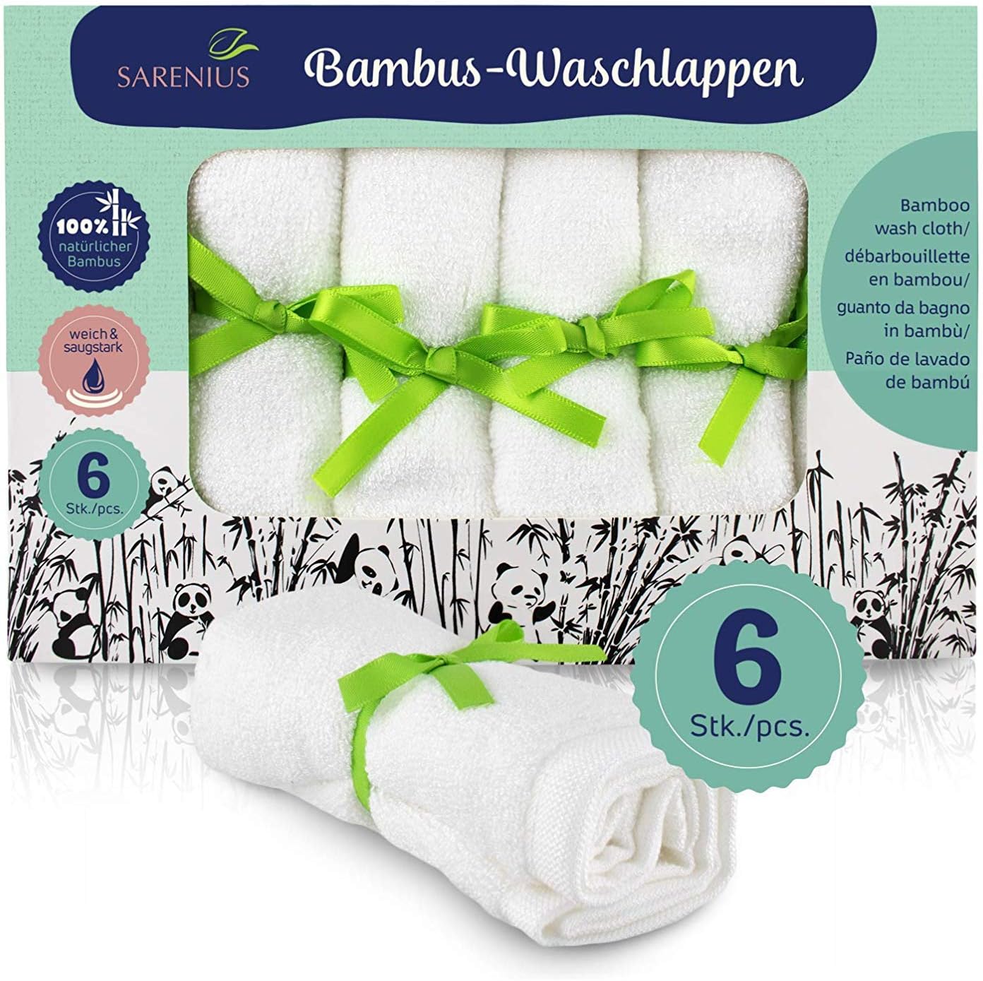 Bamboo Baby wash Cloth Ultra-Soft - Made of Sustainable Bamboo – Organic Towel for Sensitive Baby Skin - 25 x 26 cm - Oeko TEX®-Standard (6-Pack)