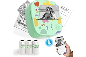 XenGro Mini Portable Sticker Printer, Mini Thermal Printer with 3 Rolls Paper, Bluetooth Inkless Printpods, Pocket Label Maker Suitable for Kids Creative DIY, Diaries, Photos, Study Notes-Green