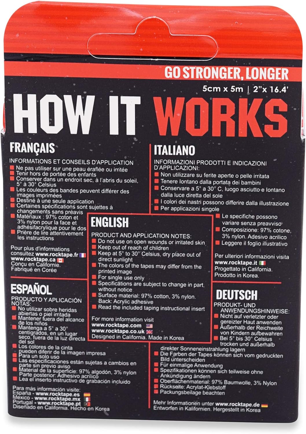 RockTape H2O 2-Inch Highly Water-Resistant Kinesiology Tape, 16.4-Foot Continuous Roll, H2O Black Logo : Sports & Outdoors