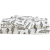 Eddie Bauer - Sheet Set, Cotton Percale Bedding with Matching Pillowcase, Crisp & Breathable, 200-Thread Count, Classic Comfort Essentials (Wes Fish Green, Twin)