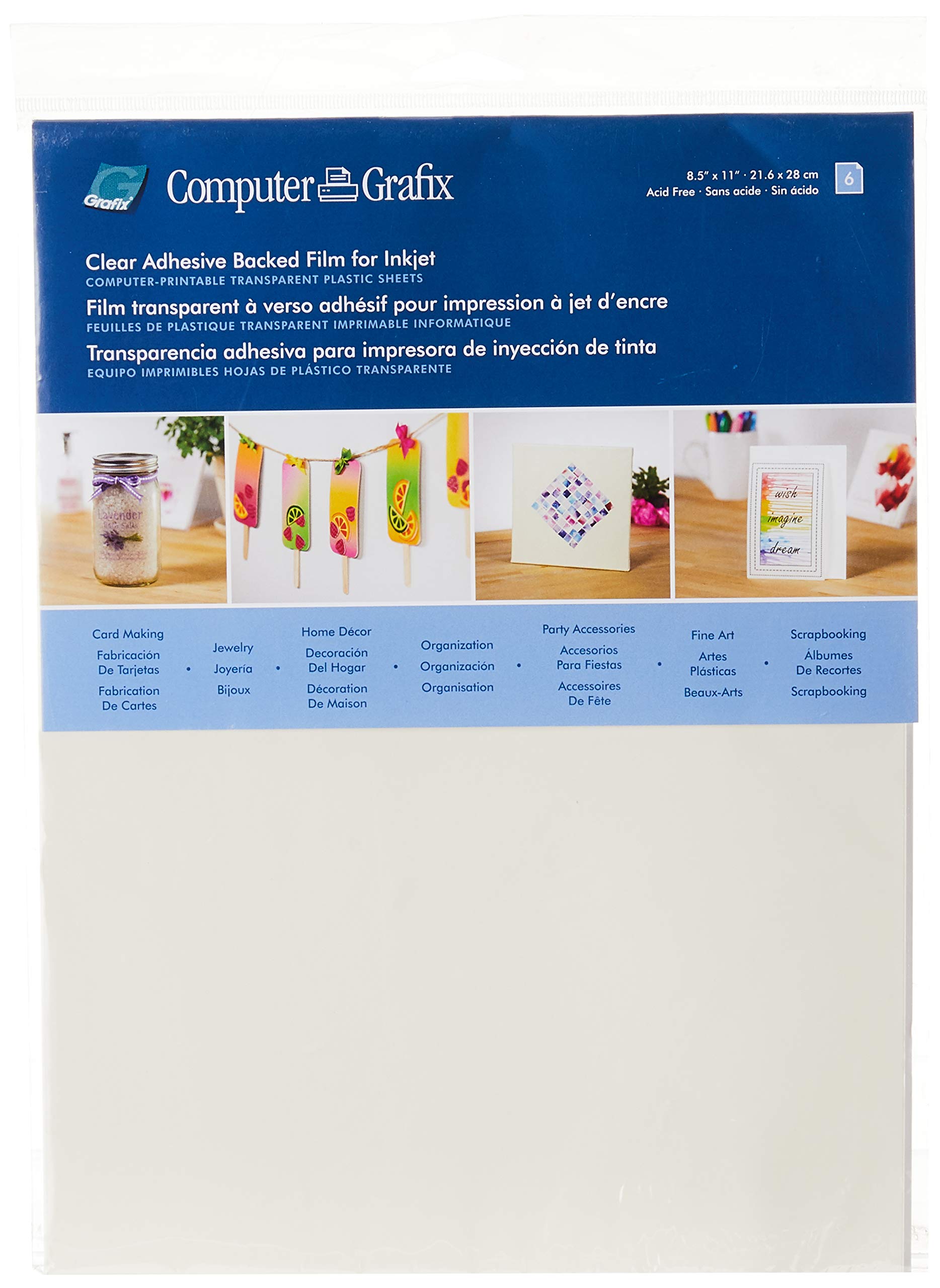 Grafix 8.5 x 11-inch Ink Jet Adhesive Film, Pack of 6, Transparent