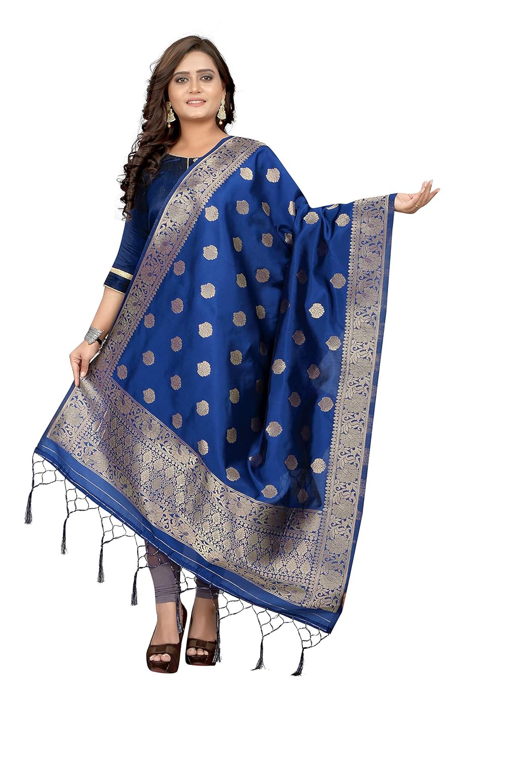 avni n anvi women's banarasi art silk rapier jacquard lichi base designer ethnic dupattas with designer laria