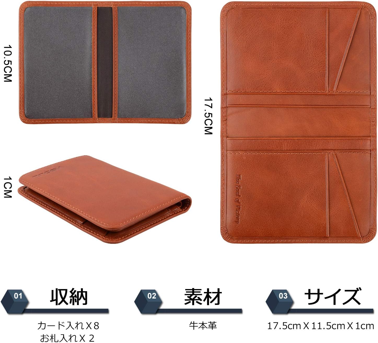 Amazon 免許証入れ メンズ 本革 カードケース 免許証ケース カード10枚収納 分離式 Visoul 牛革 中ベラ付き 二つ折り免許証ケース カード入れ カードケース 定期入れ パスケース イタリア革 ミニ財布 薄型 軽量ケース メンズ レディース オシャレ オレンジ Visoul