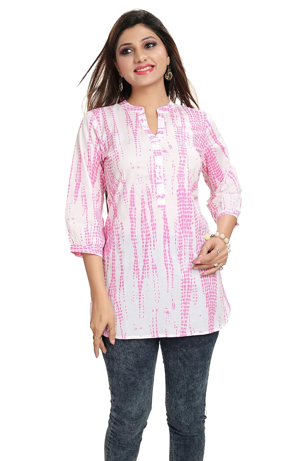 dragaon- white and pink cotton shibori print women short kurta
