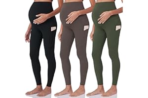 POSHDIVAH 3 Pack Women's Maternity Workout Leggings Over The Belly Pregnancy Yoga Pants with Pockets