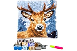 LAPATAIN Latch Hook Kits for DIY Throw Pillow Cover,Wild Deer Needlework Cushion Cover Hand Craft Crochet for Great Family 17x17inch