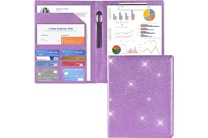Cacturism Padfolio Portfolio Folder, Foldable Letter Size Clipboard Legal Pad, Bling PU Leather Professional Folio Organizer for Women - Resume Business Document Holder for Job Work Office, Purple