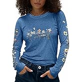 Flafens Long Sleeve Shirt for Women - Soft Crewneck Casual Graphic Fashion Clothes Tshirts Cute Outfits Vacation Tops