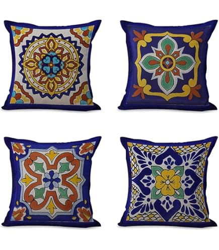 HOSTECCO Juego De 4 Fundas De Almohada Tribales Aztecas De 18 X 18