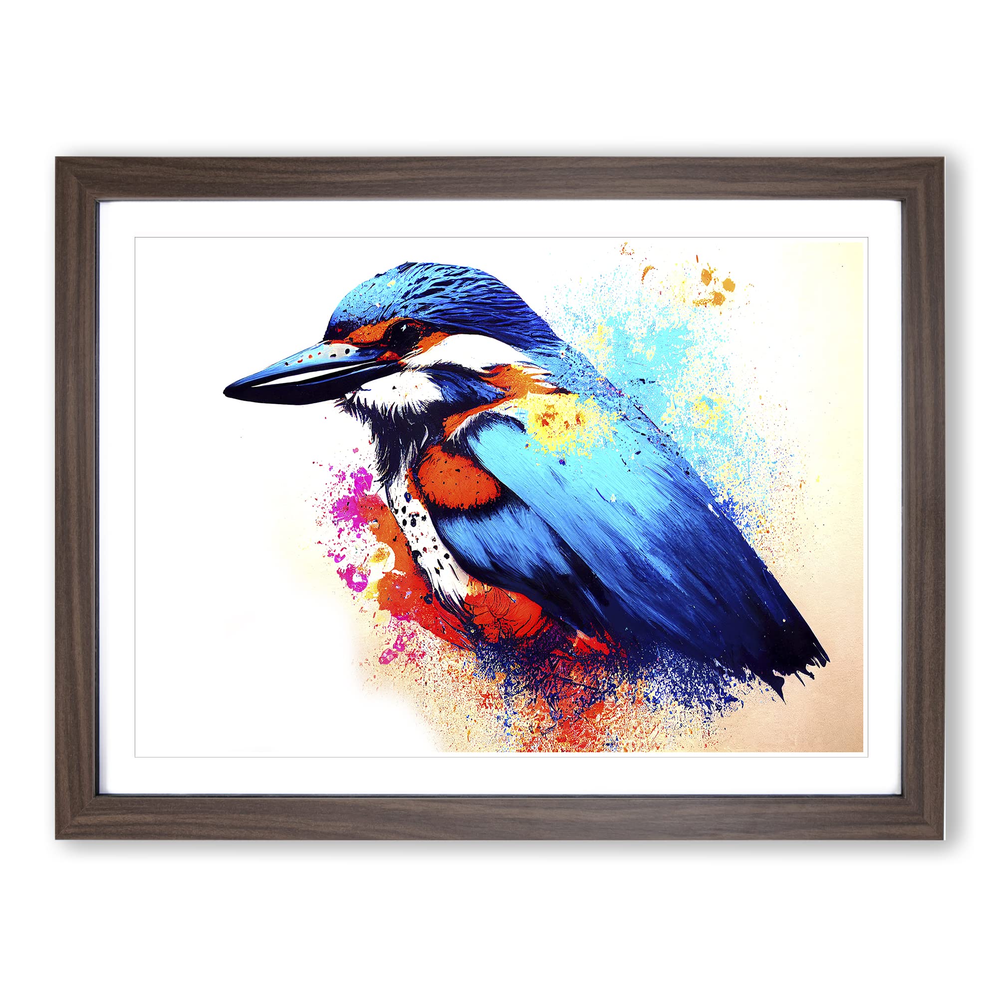 Kingfisher Bird Splash Vol.1 Abstract Framed Print | A4 Walnut Framed Wall Art | Ready to Hang | Abstract Fantasy Picture | Living Room Bedroom Lounge Office