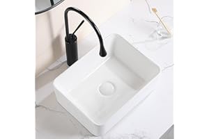 KDKSC Small Vessel Sink,Rectangle 16"x12" White Bathroom Sink Above Counter Porcelain Ceramic Small Sink Bowl Ceramic Vessel Sinks for Bathrooms