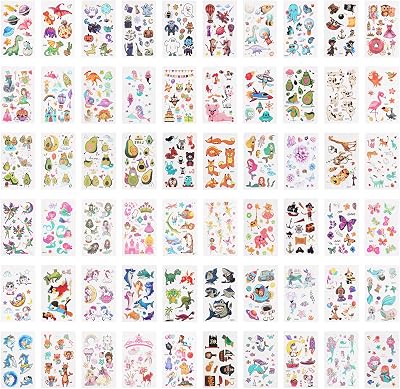 ACWOO Kids Temporary Tattoos 60 Sheets Mermaid Dinosaur Cartoon Waterproof Fake